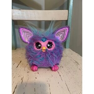 Hasbro Furby 2023 Interactive Plush Toy Purple Blue Light Up Ears Talking Video